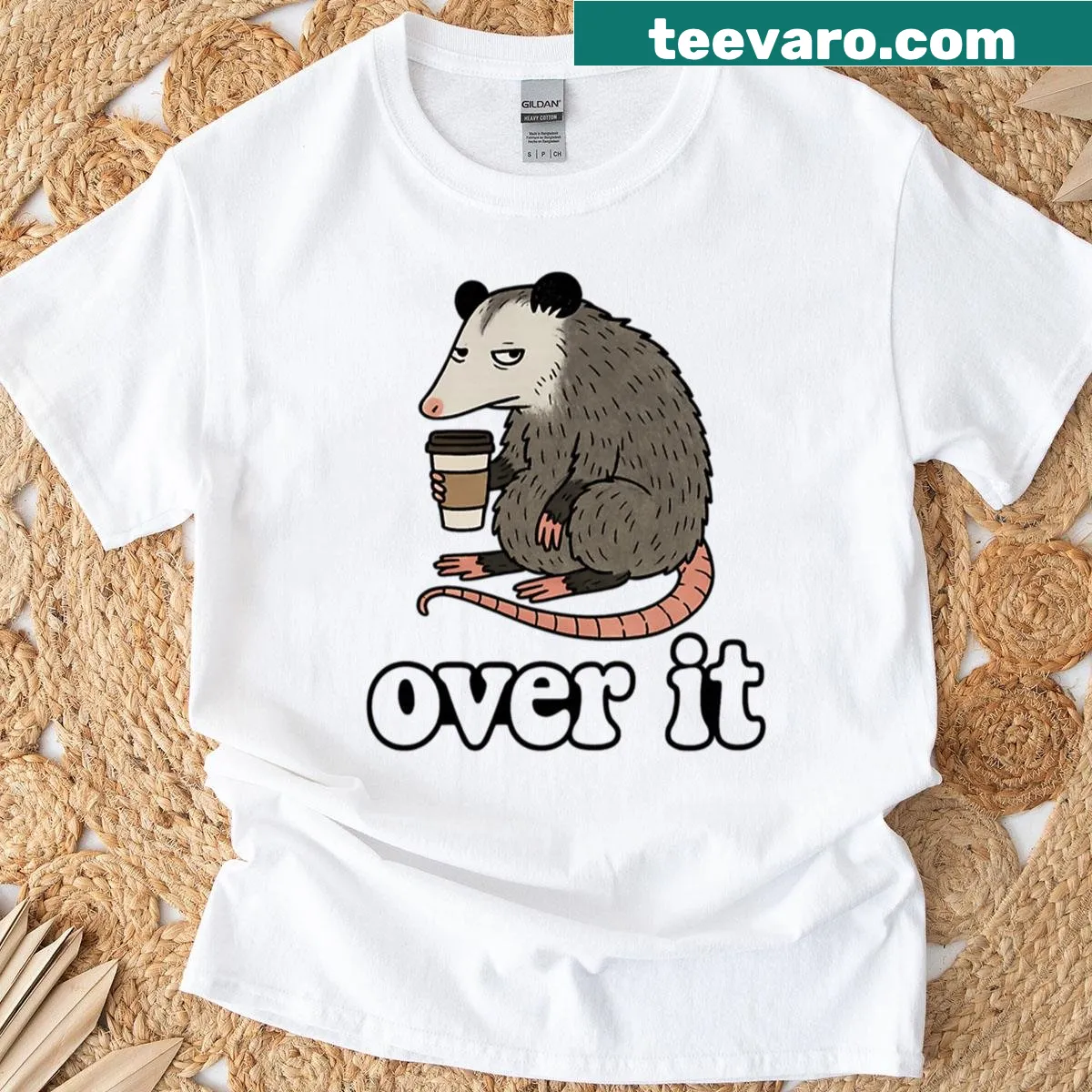 T-shirt with possum graphic and humorous text — on a men's t-shirt
