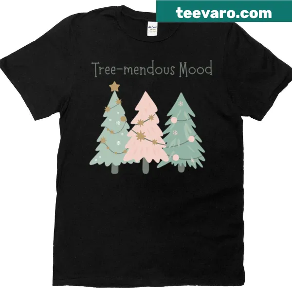Minimalist design t-shirt featuring pastel Christmas trees for a cozy look