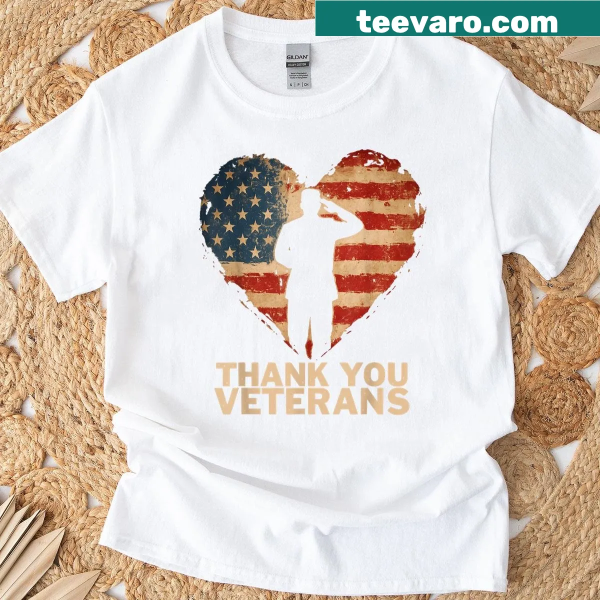 Patriotic T-shirt with heart and USA flag design — on a men's t-shirt