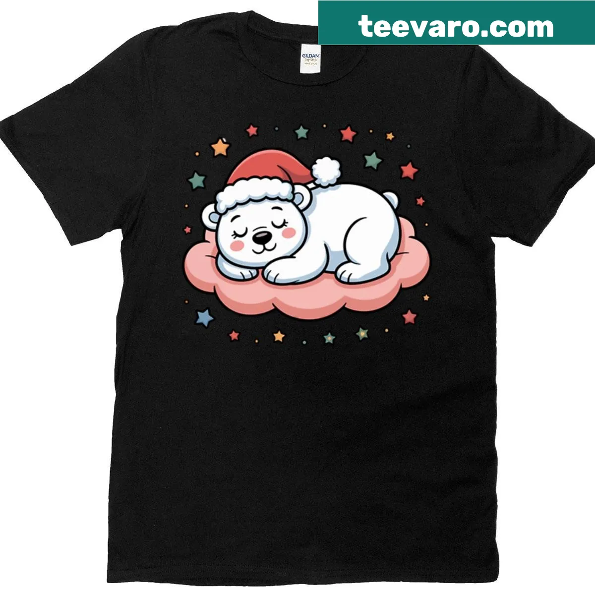 Illustration of a polar bear sleeping on a cloud — on a men's t-shirt