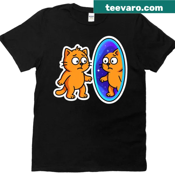Funny graphic of orange cat twins in space on a T-shirt