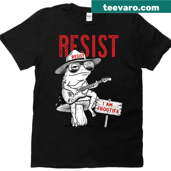 Playful frog illustration with 'I'm Frogtifa' text on a T-shirt