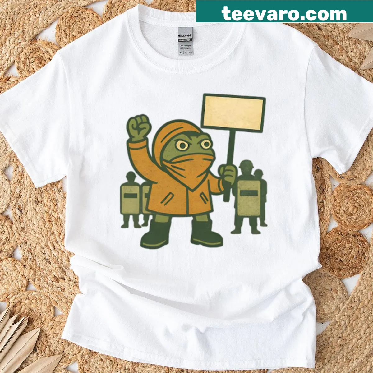 Illustration of a Portland frog on a T-shirt — on a men's t-shirt