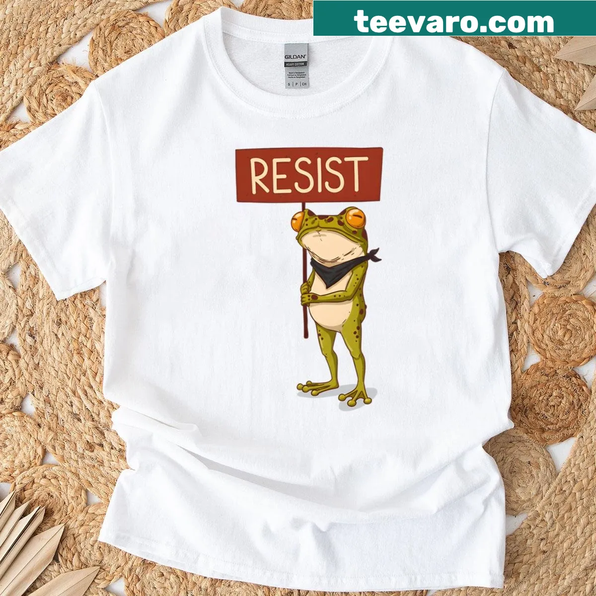 Funny frog graphic portraying resistance on a T-shirt — on a men's t-shirt