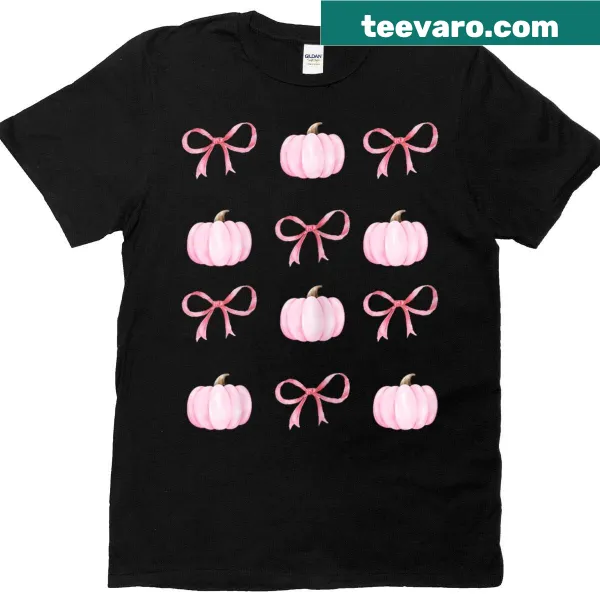 T-shirt featuring whimsical pink pumpkins design