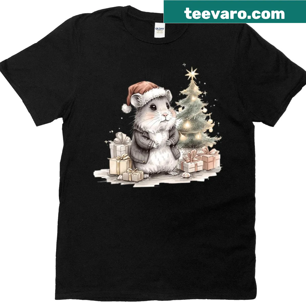 Cozy hamster holiday illustration on a Christmas shirt — on a men's t-shirt