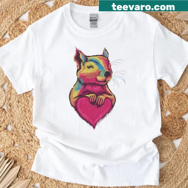 Cute squirrel hugging a heart illustration on a premium T-shirt