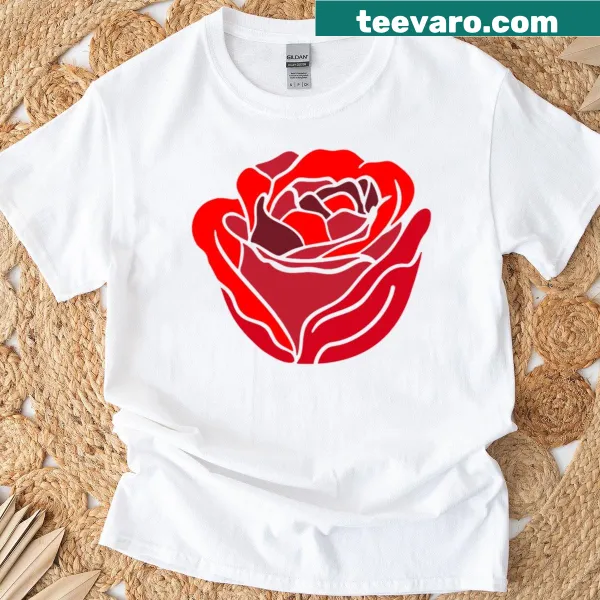 Minimalist t-shirt featuring a striking red flower design
