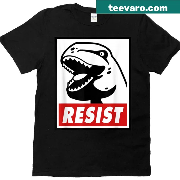 Playful dinosaur shirt featuring the word 'Resist'