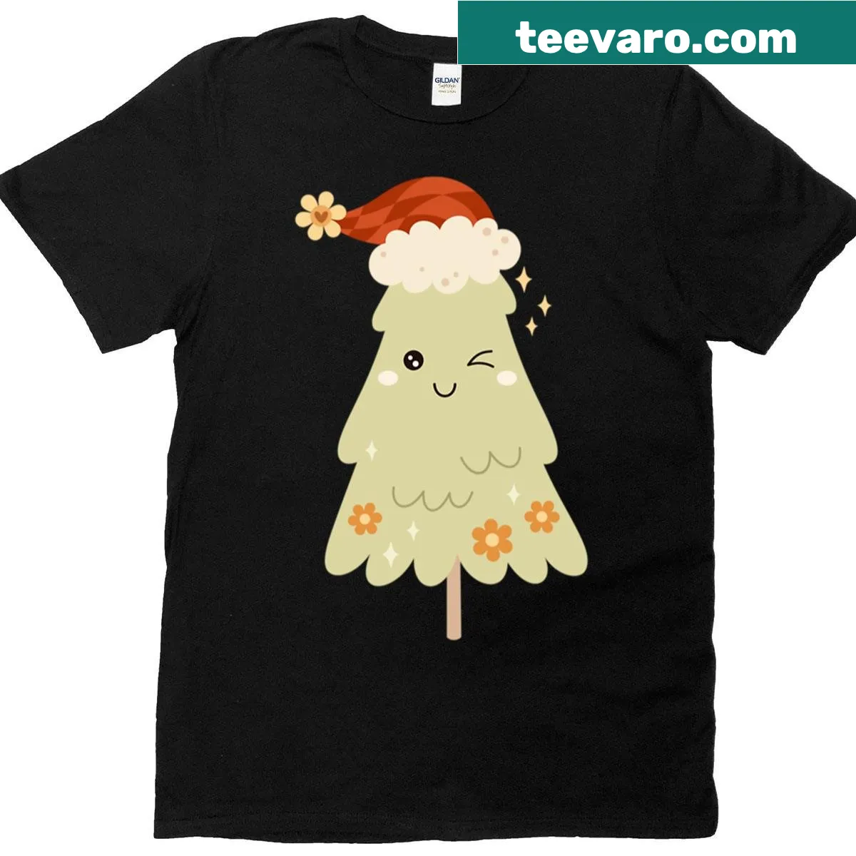 Retro design of a groovy Christmas tree for festive joy — on a men's t-shirt