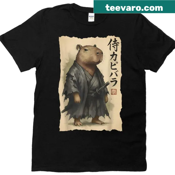 Funny Samurai Capybara cartoon graphic t-shirt