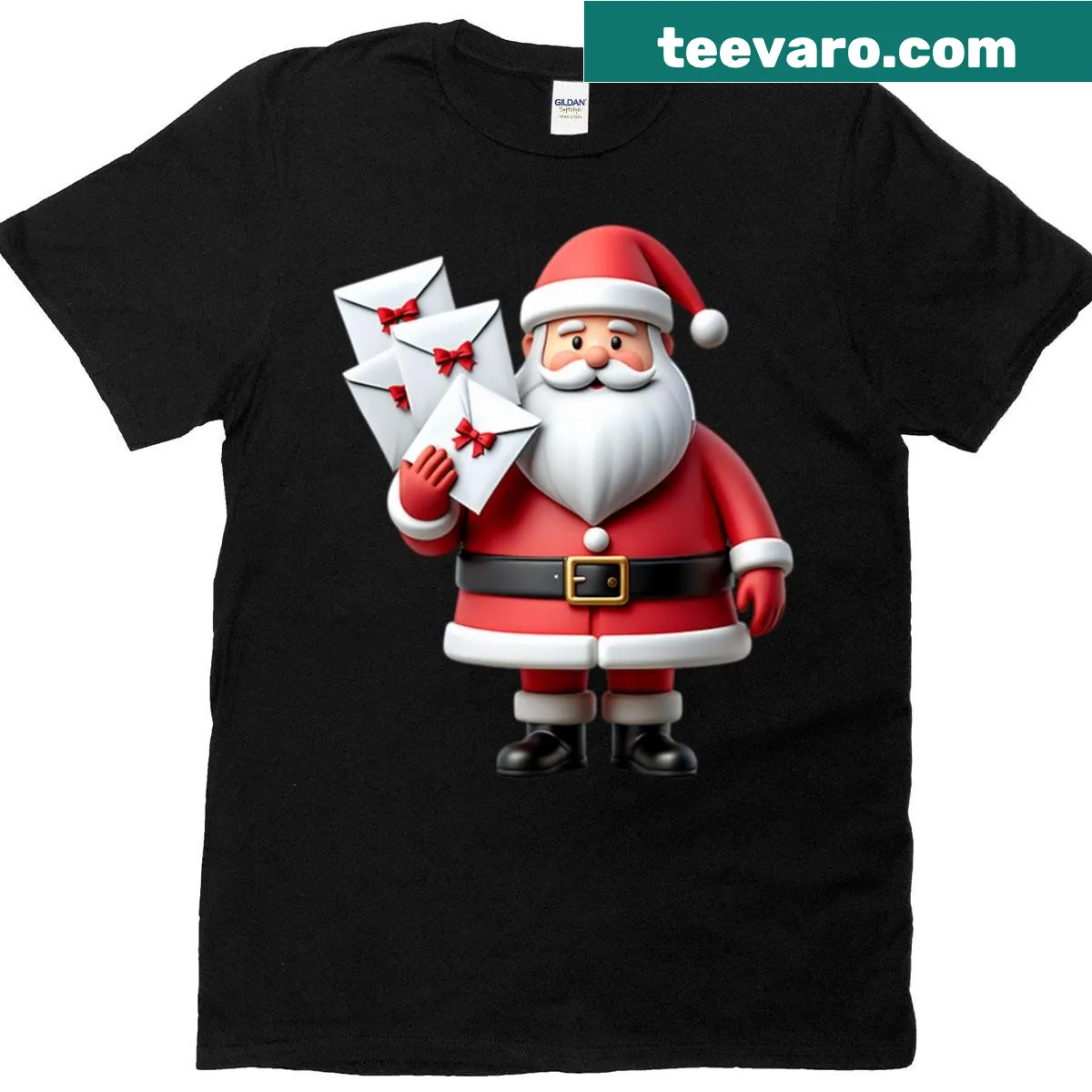 Illustration of Santa Claus holding Christmas letters on a T-shirt — on a men's t-shirt