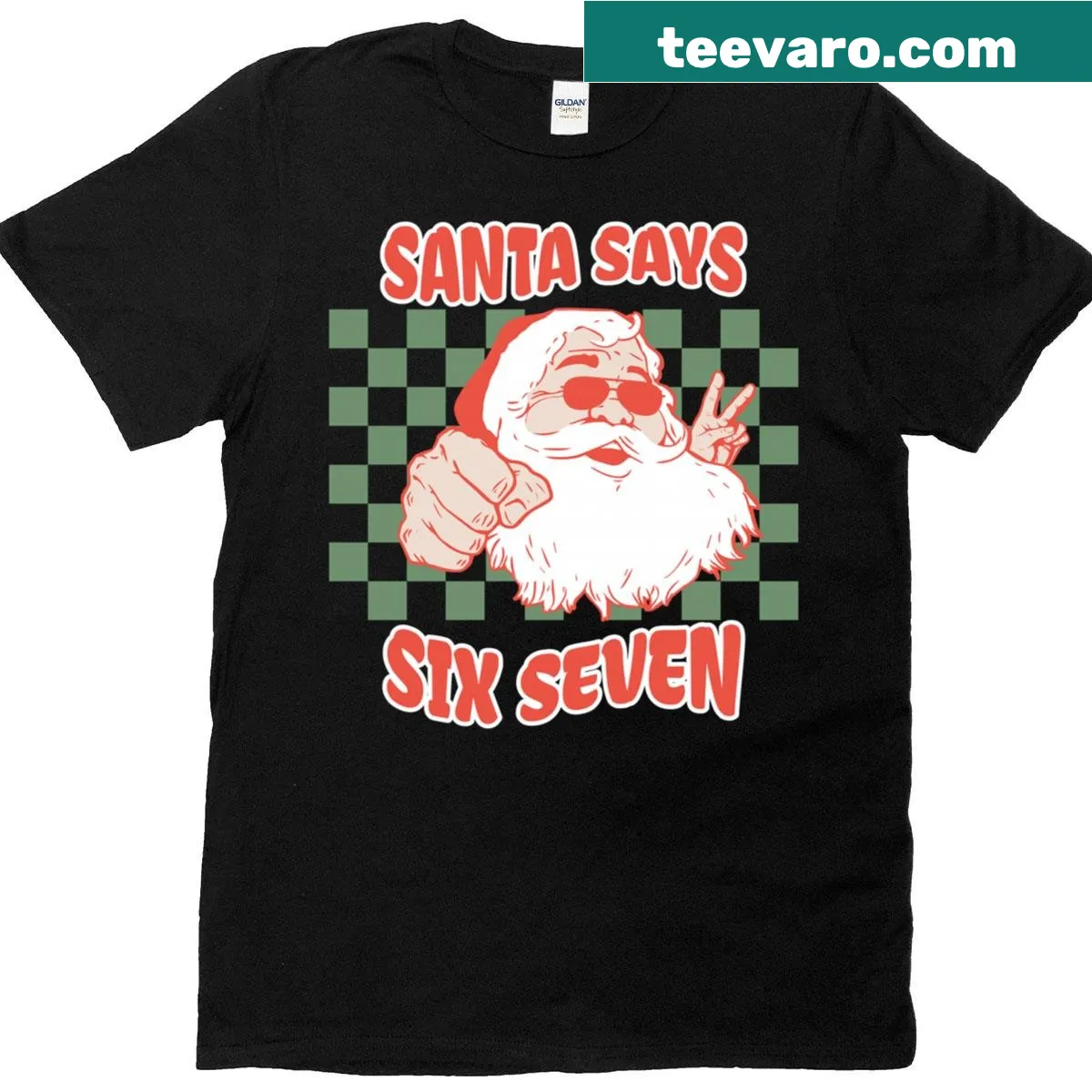 Funny Christmas tee with 'Santa Says Six Seven' text. — on a men's t-shirt