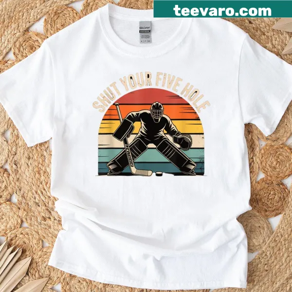 Retro hockey goalie t-shirt with bold text