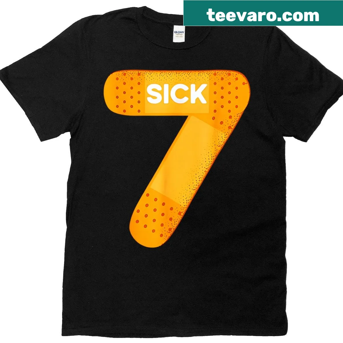Funny Sick 7 meme T-shirt with bandage graphic — on a men's t-shirt