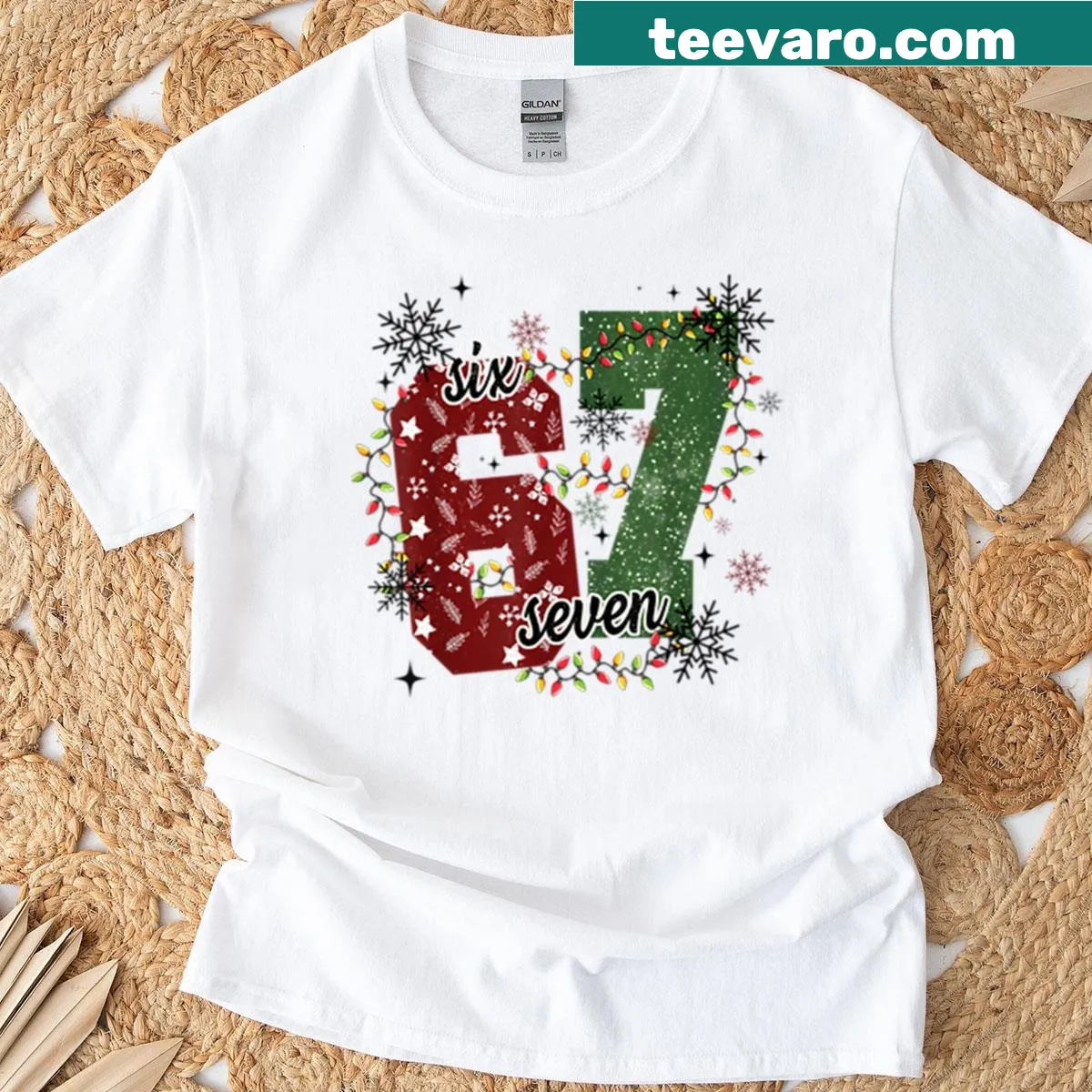 Funny Christmas design with 'Six Seven 67' meme and festive elements — on a men's t-shirt