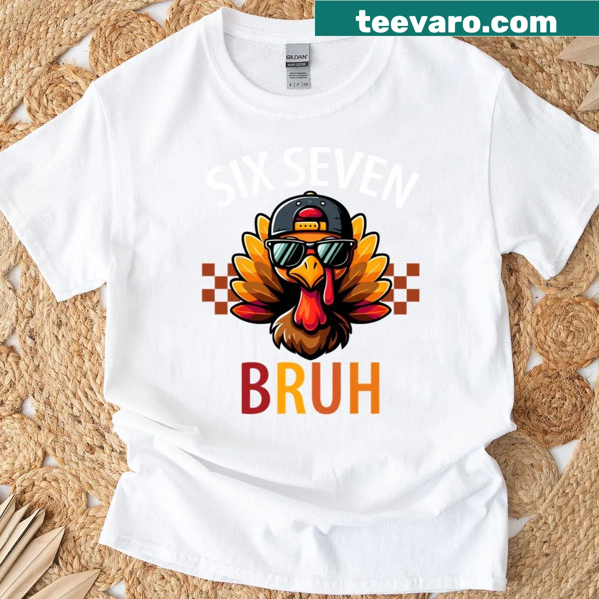 Kids t-shirt featuring 'Six Seven Bruh' and turkey design — on a men's t-shirt