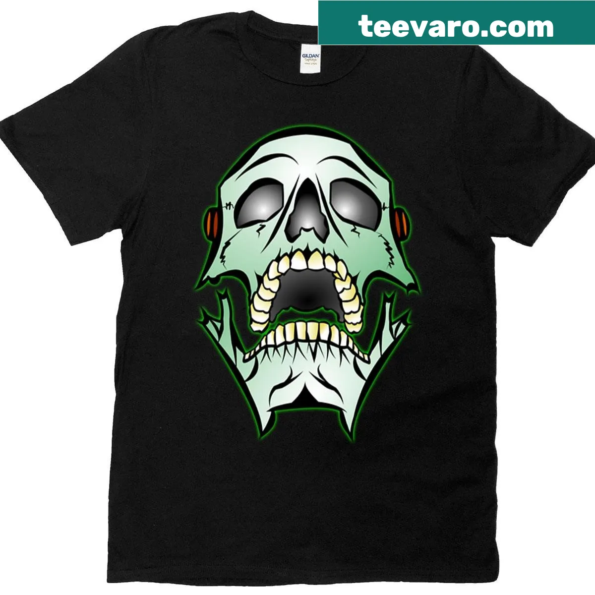 T-shirt featuring an edgy skull and bolts graphic — on a men's t-shirt