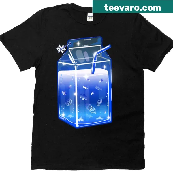 T-shirt with a whimsical snowflake and glass of milk graphic