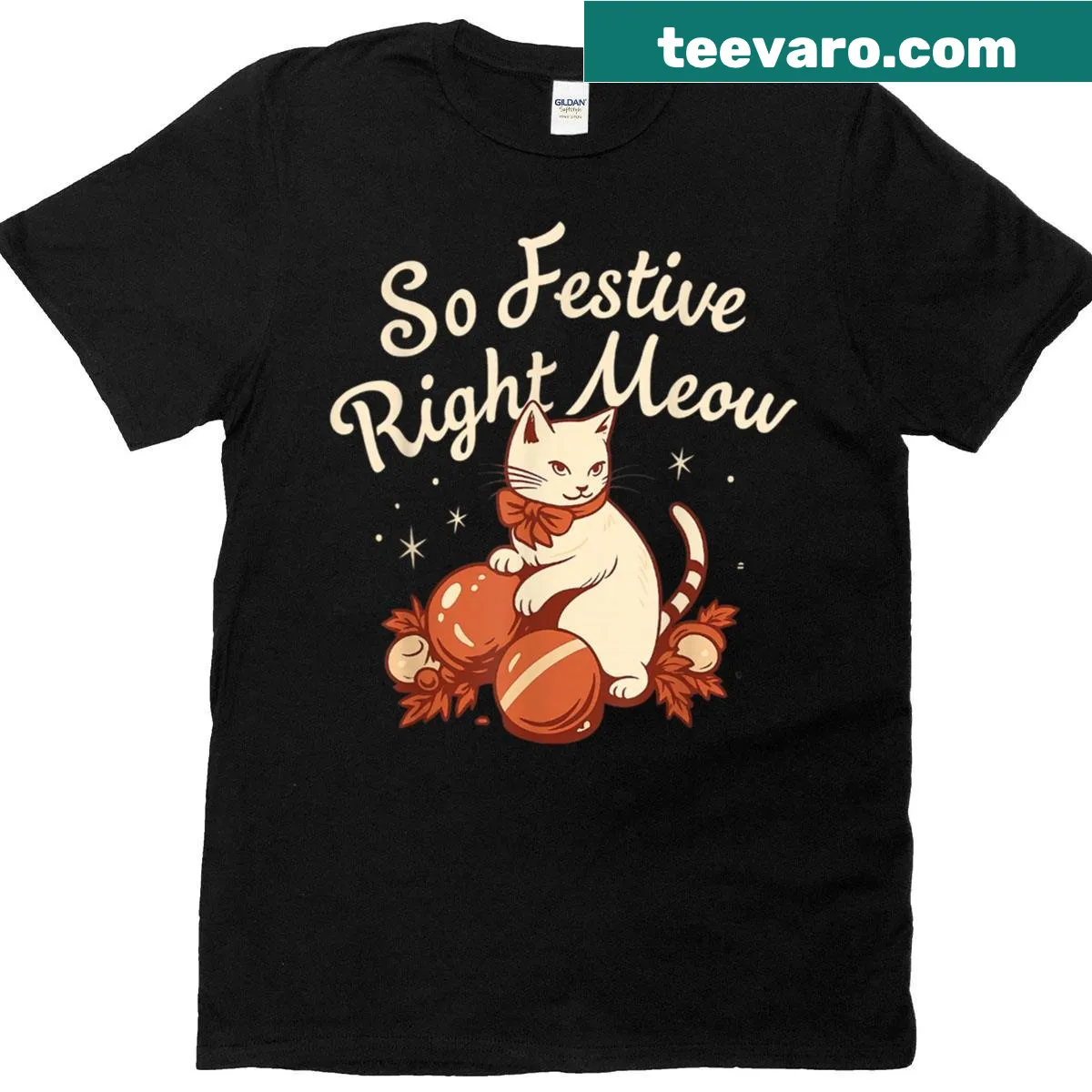 Humorous Christmas T-shirt with a cat graphic and festive text — on a men's t-shirt