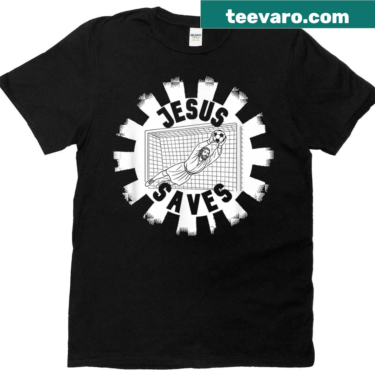 Funny soccer-themed t-shirt with parody text — on a men's t-shirt