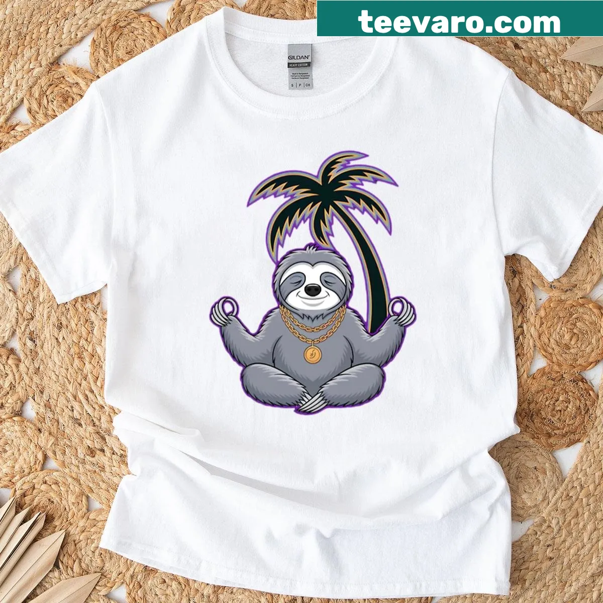 Illustration of a meditating sloth for relaxation and mindfulness — on a men's t-shirt
