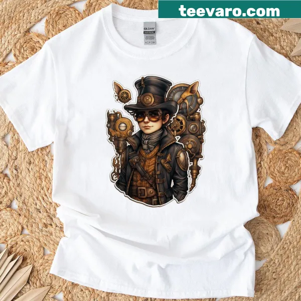 Vintage steampunk aviator inventor graphic on a t-shirt