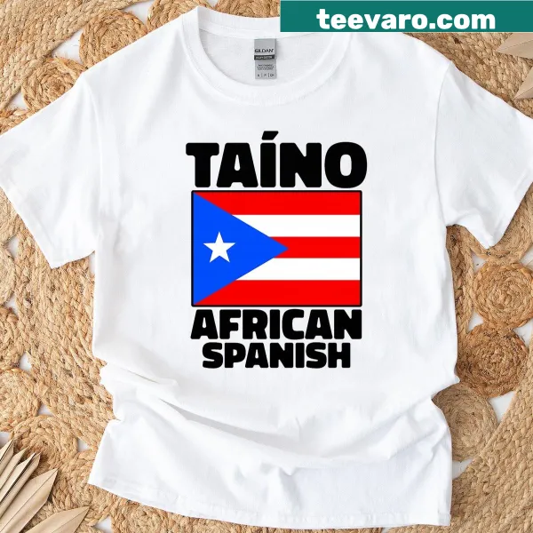 Puerto Rican flag and Taino roots design on a heritage shirt.