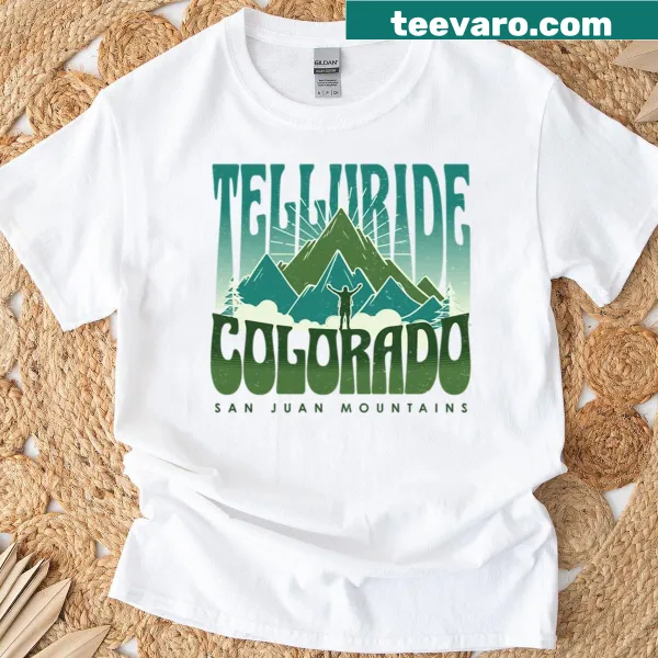 Telluride Colorado t-shirt featuring San Juan Mountains illustration