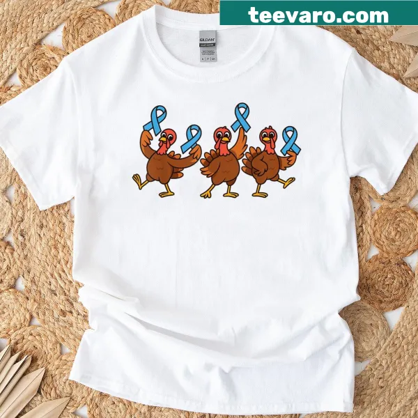 Turkey design with blue ribbon for diabetes awareness on T-shirt
