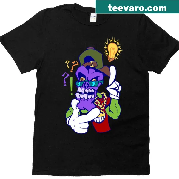 Cartoon-style t-shirt featuring a hip hop skeleton