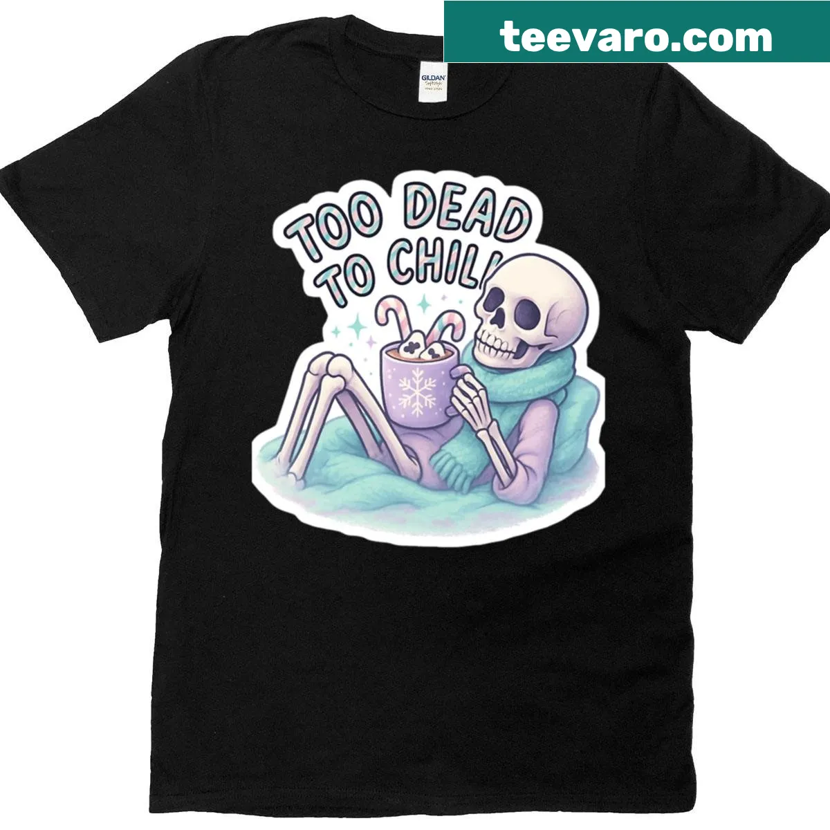 Pastel goth Christmas skeleton T-shirt design — on a men's t-shirt