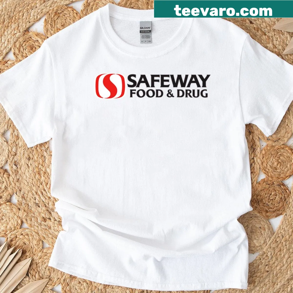 Humorous illustration of a supermarket under a starry sky — on a men's t-shirt