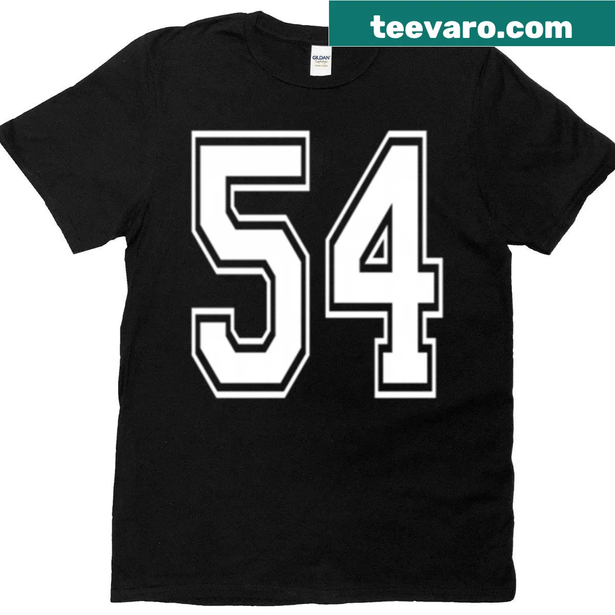 Varsity jersey design with number 54 graphic on t-shirt — on a men's t-shirt