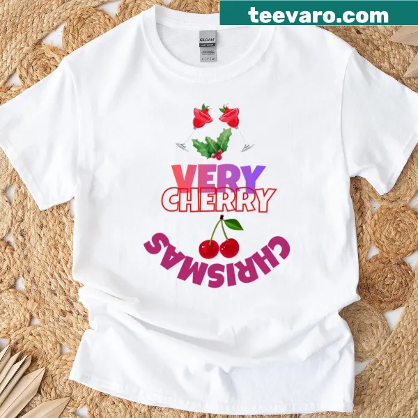 T-shirt featuring a festive cherry cocktail graphic