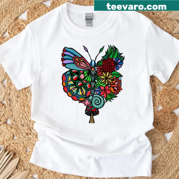 Nature-themed T-shirt featuring graphic elements of landscapes and wildlife.