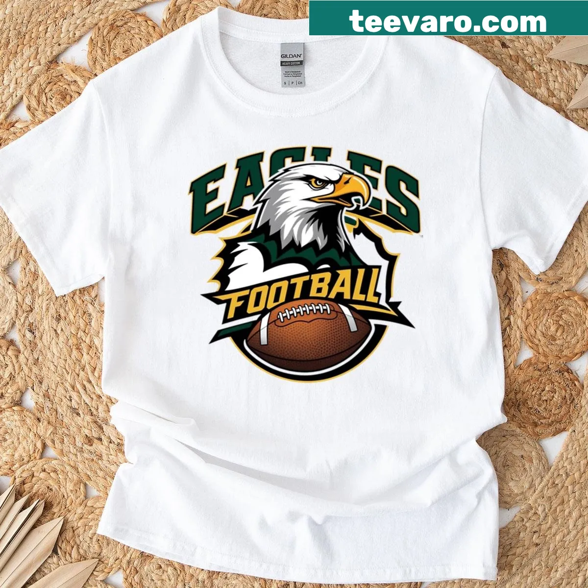 Vintage-style T-shirt featuring a playful bird gang football design. — on a men's t-shirt