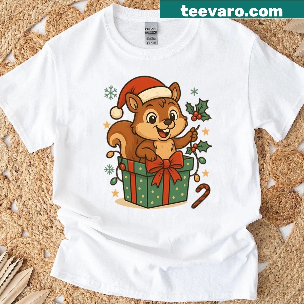 Vintage cartoon chipmunk design for Christmas — on a men's t-shirt