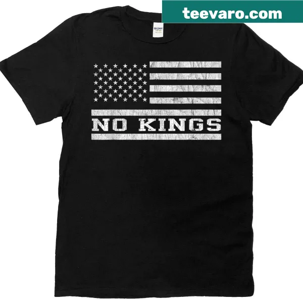 Vintage-style T-shirt with bold text 'No Kings In America'
