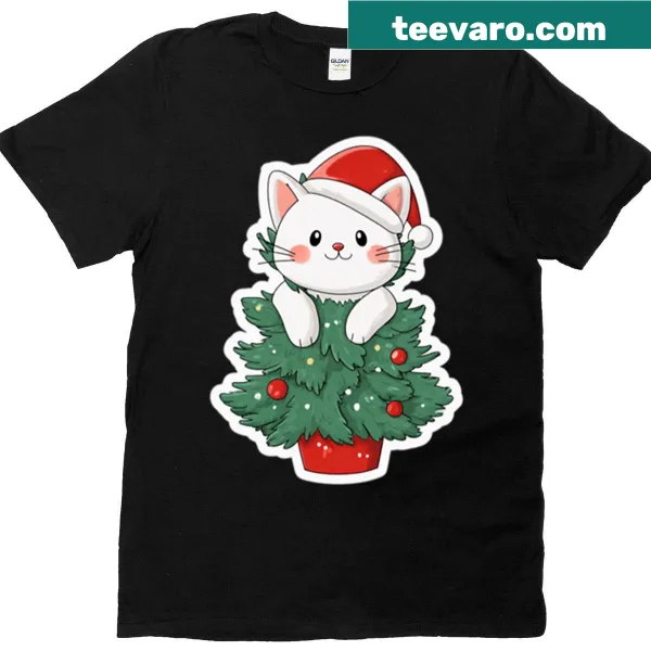 Cartoon Santa cat with Christmas tree design