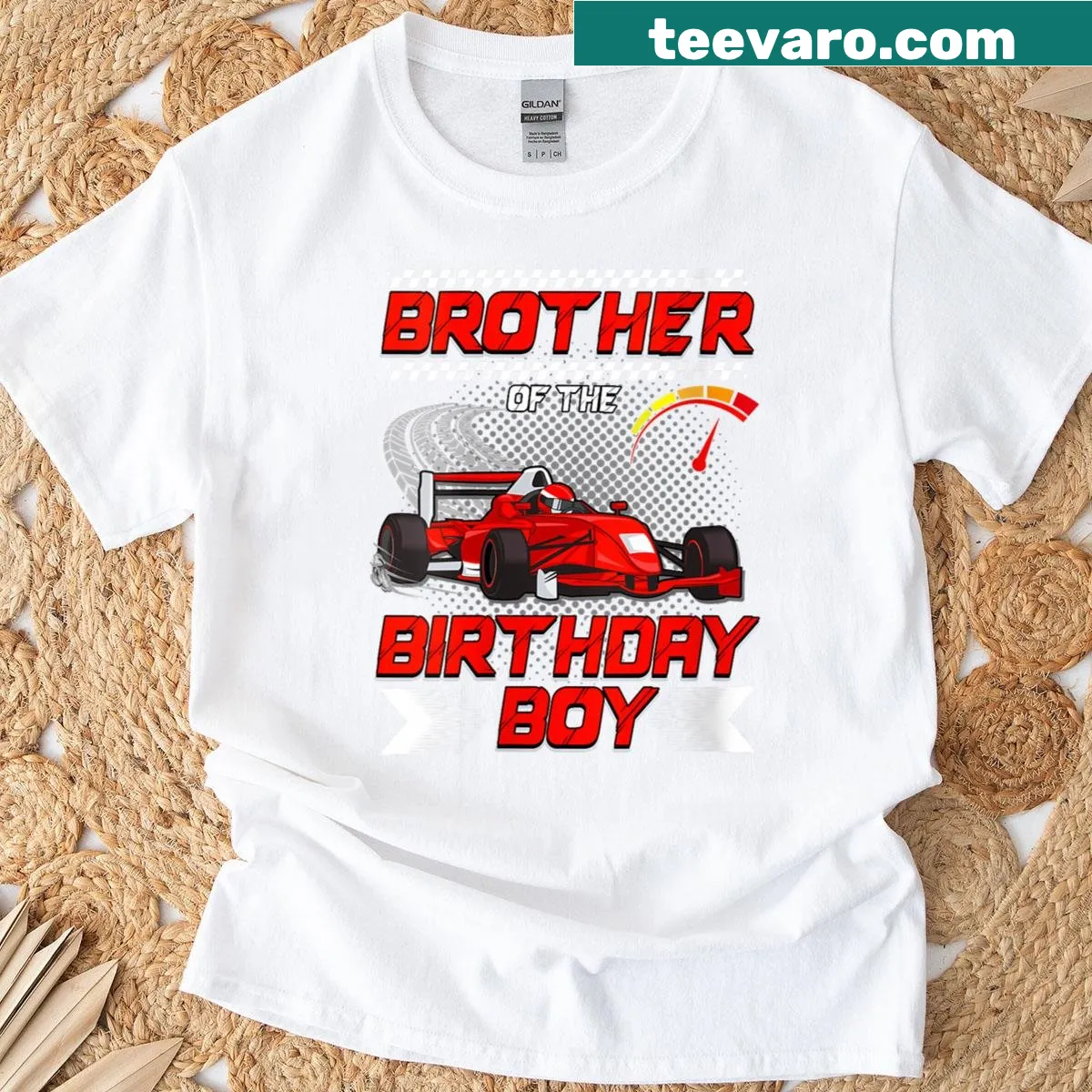 Race car design for brother of the birthday boy — on a men's t-shirt