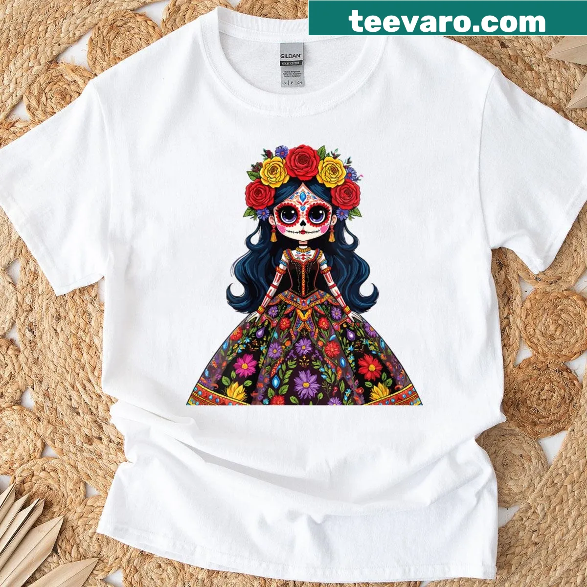 Illustrated monarch butterfly t-shirt for Dia De Los Muertos — on a men's t-shirt