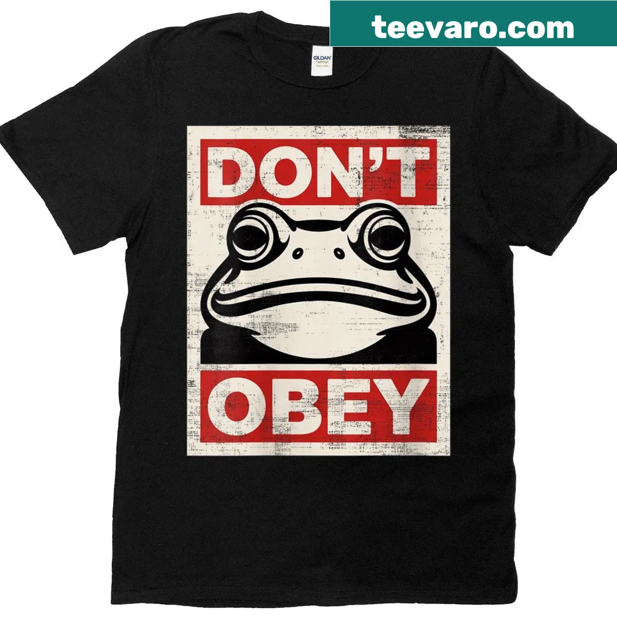 Funny women's t-shirt with frog graphic and slogan — on a men's t-shirt