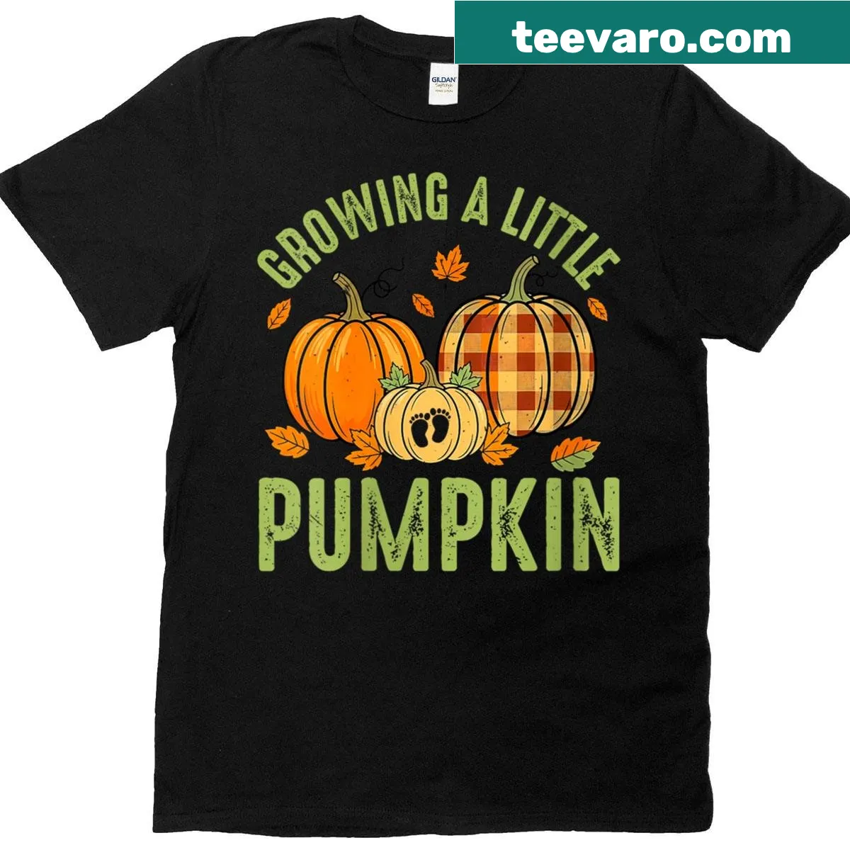 T-shirt with 'Growing A Little Pumpkin' text for pregnancy announcement — on a men's t-shirt