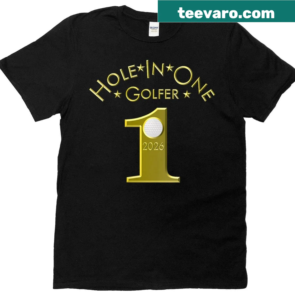 Fun illustration of a golfer on Womens Hole In One t-shirt — on a men's t-shirt