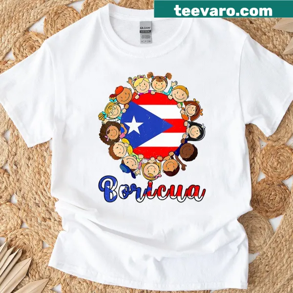 Kids' t-shirt featuring the Puerto Rican flag with proud design