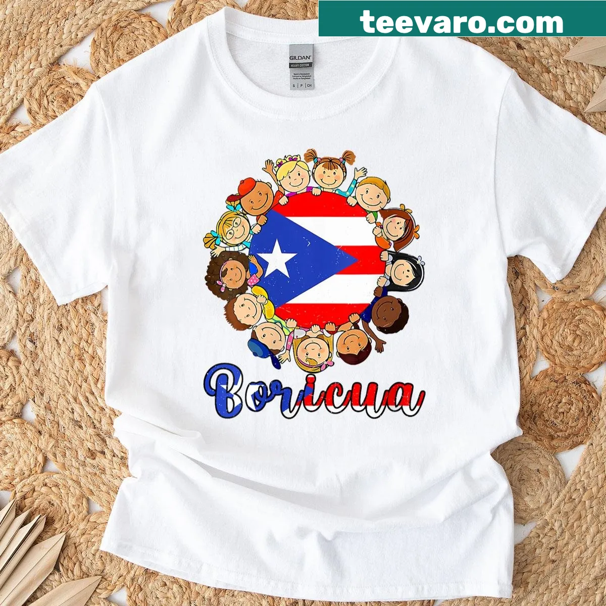 Kids' t-shirt featuring the Puerto Rican flag with proud design — on a men's t-shirt