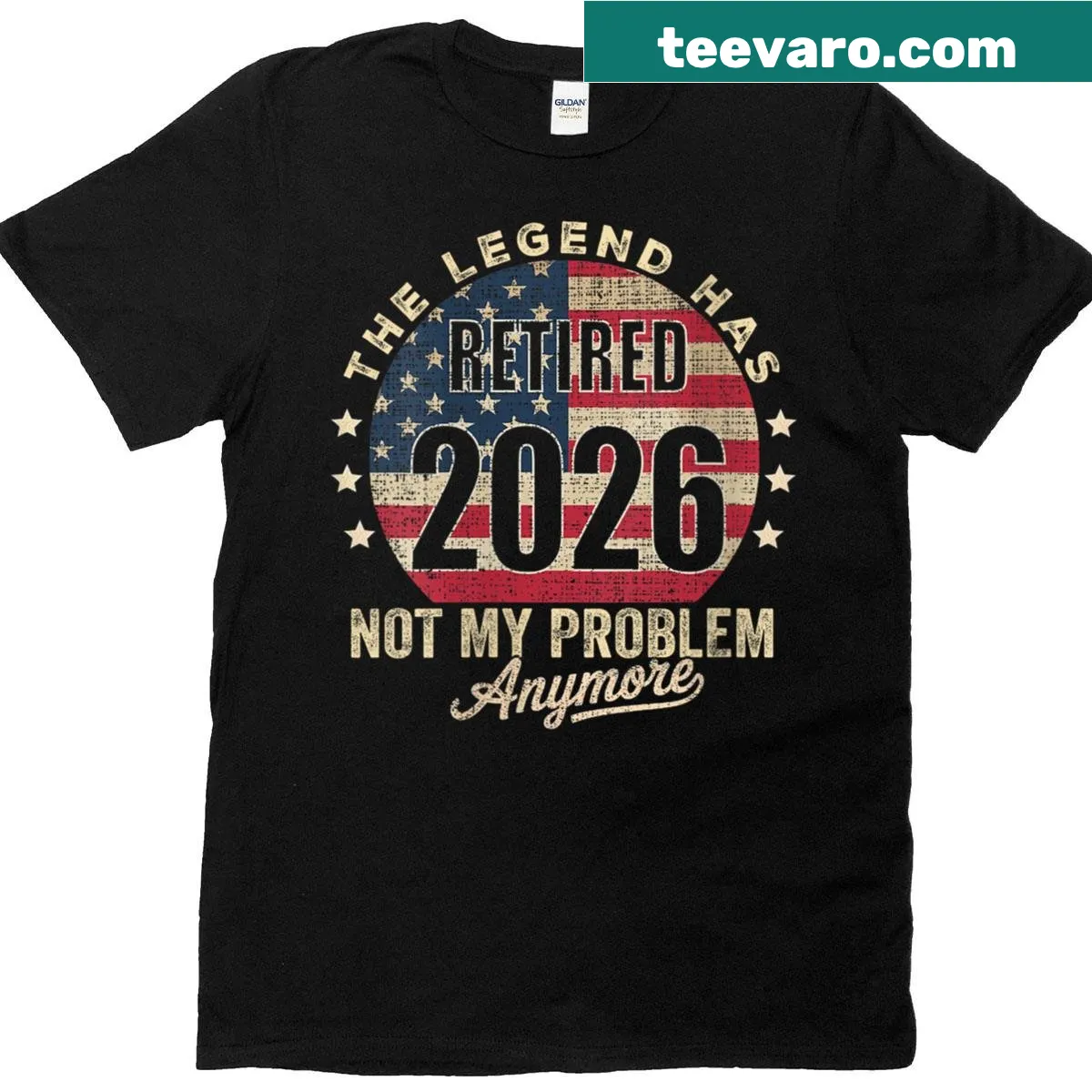 Retired 2026 T-shirt with bold lettering — on a men's t-shirt