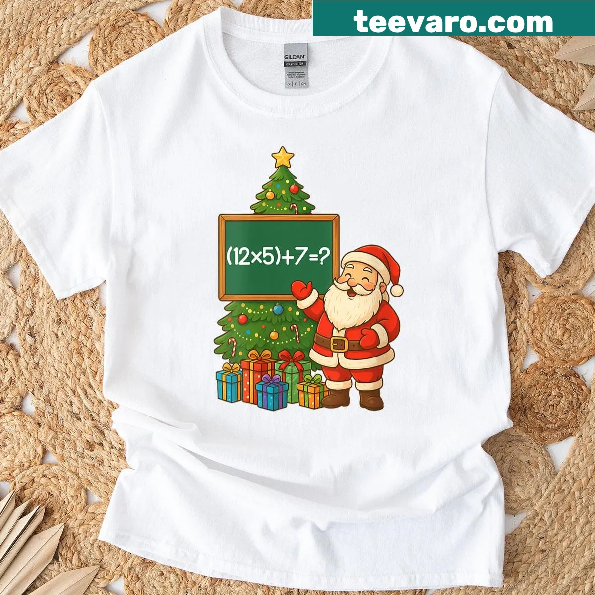 Funny tee with 'Santa 67 Math Teacher' meme design — on a men's t-shirt