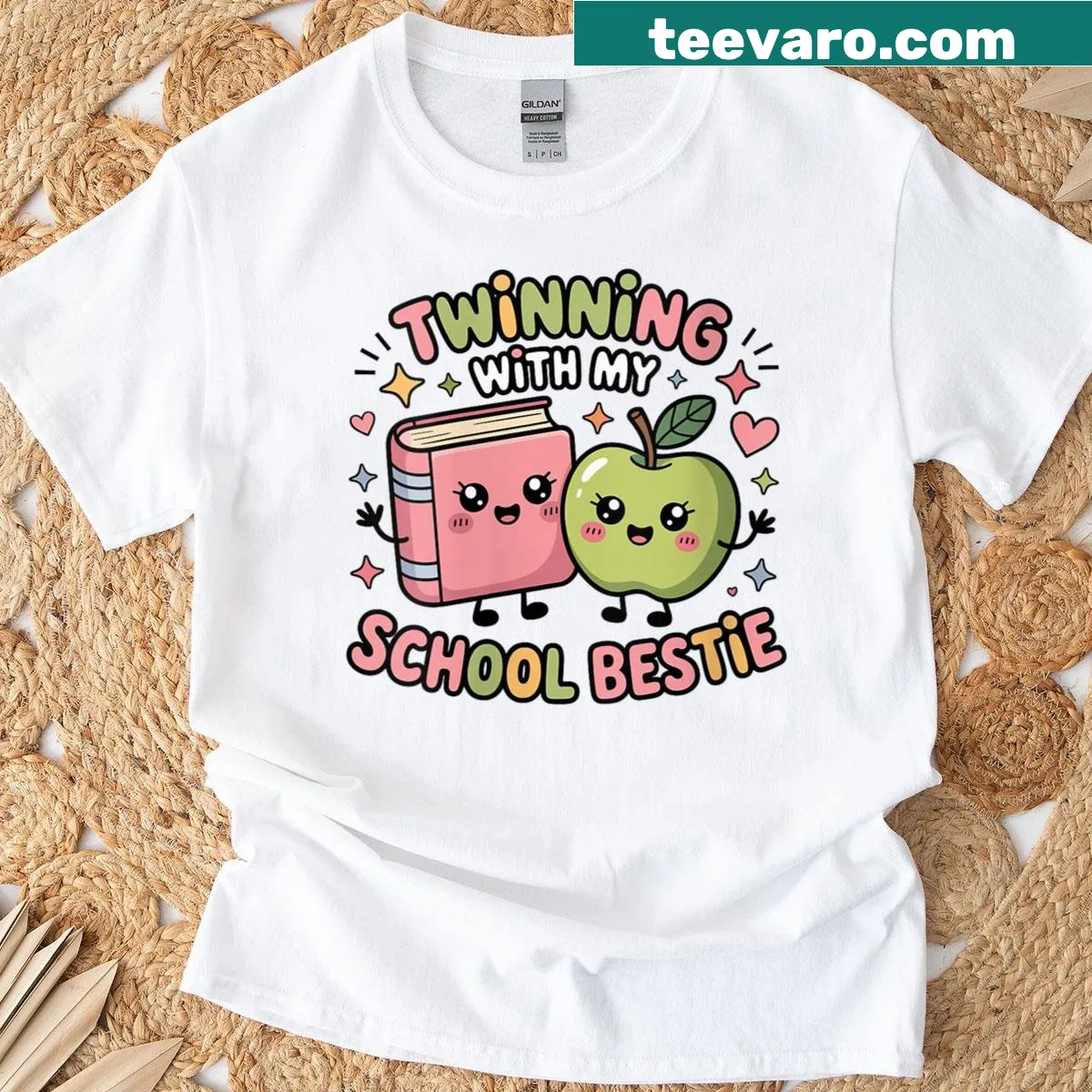 T-shirt with the phrase 'Twinning With My School Bestie' in a cute design — on a men's t-shirt